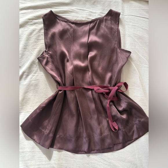 Eres Tops - Eres silky  Mauve Sleeveless Blouse with Ribbon. Belt. lLike New